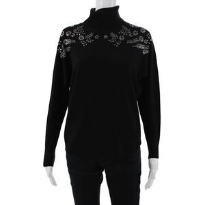 LIV Womens Black Floral Turtleneck Pullover Sweater Long Sleeve Size S